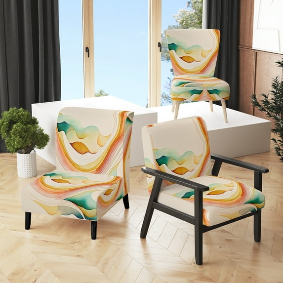 Designart "Multi-Color Abstract Waves IV" Upholstered Modern & Contemporary Accent Chair and Modern & Contemporary Arm Chair - Multiple Color & Pattern