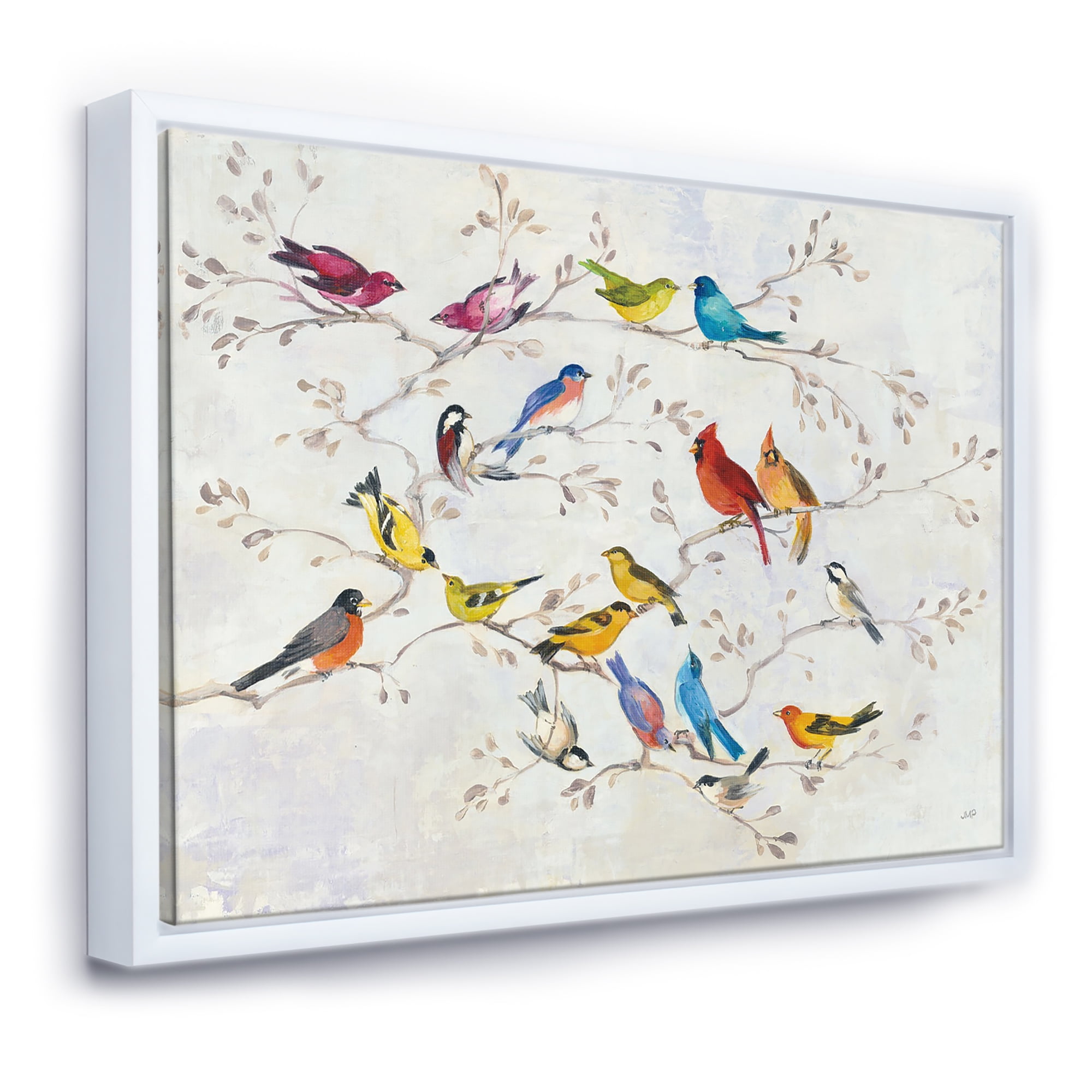 Designart ' Multi'Color Bird on Tree Modern Farmhouse Framed Canvas