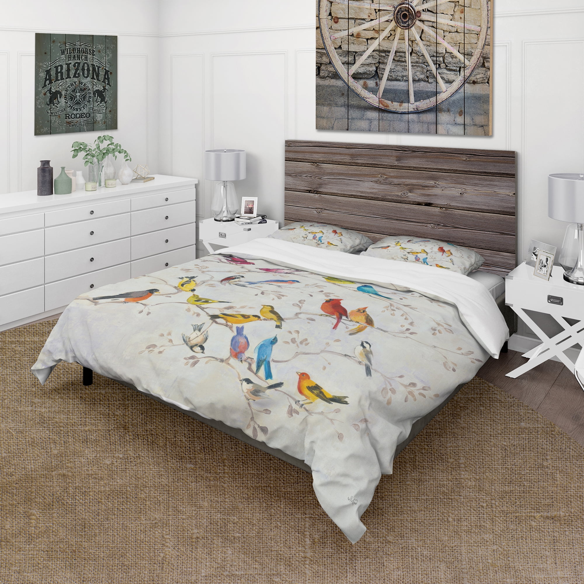 Designart 'Multi-Color Bird on Tree' Traditional Duvet Cover Set
