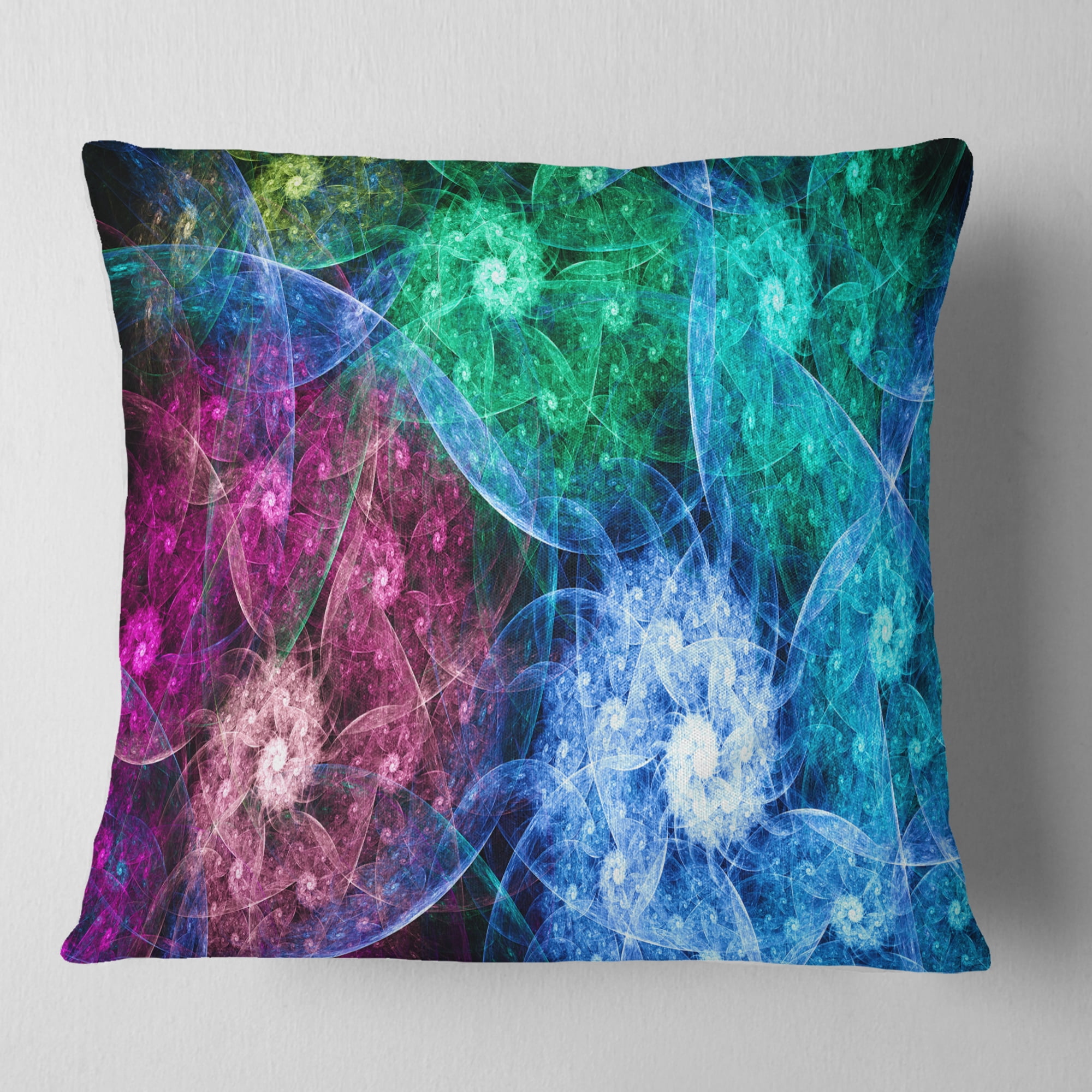 Designart Multi Color Bright Exotic Flowers - Abstract Throw Pillow - 16x16