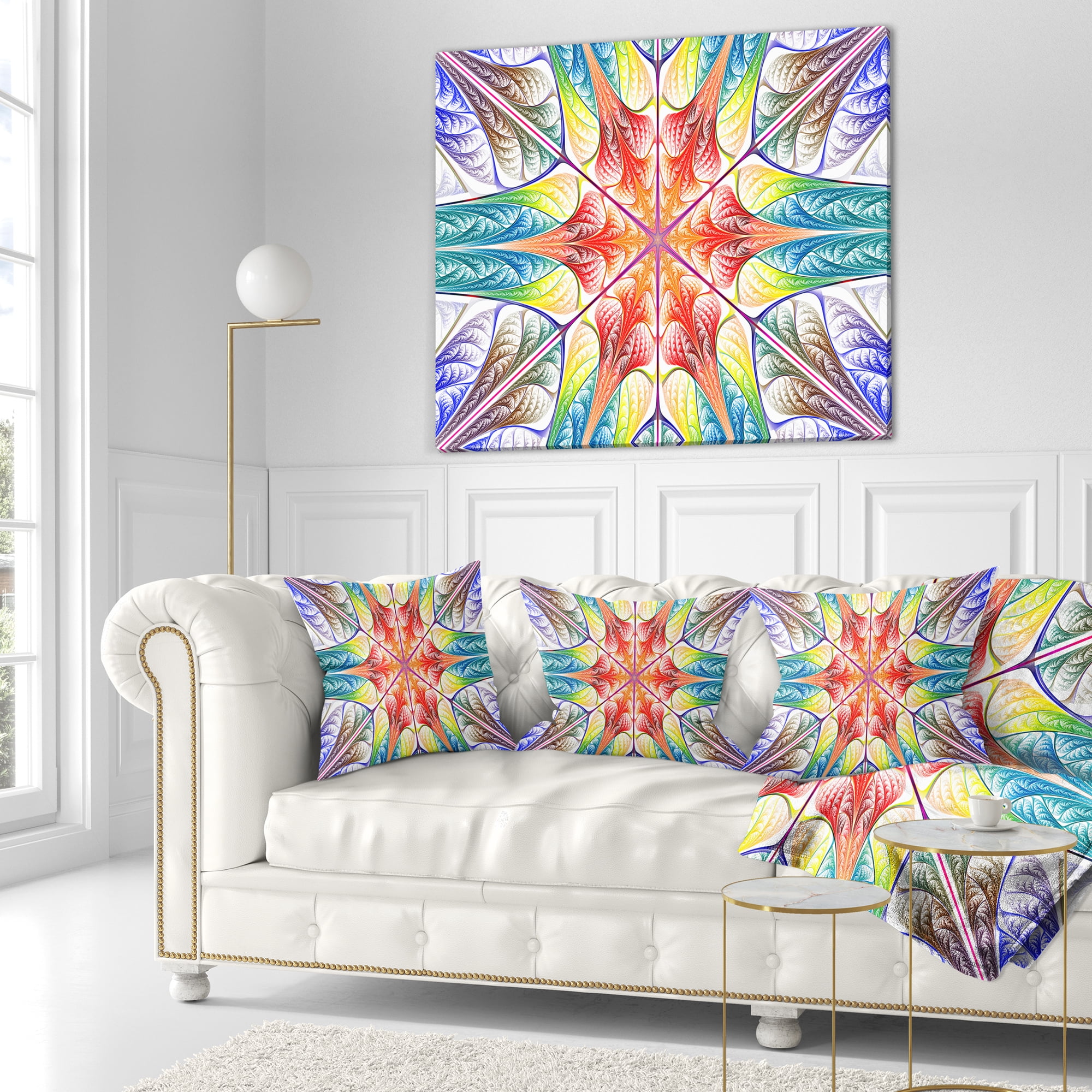 Designart Multi Color Fractal Circles and Waves - Abstract Throw Pillow - 18x18