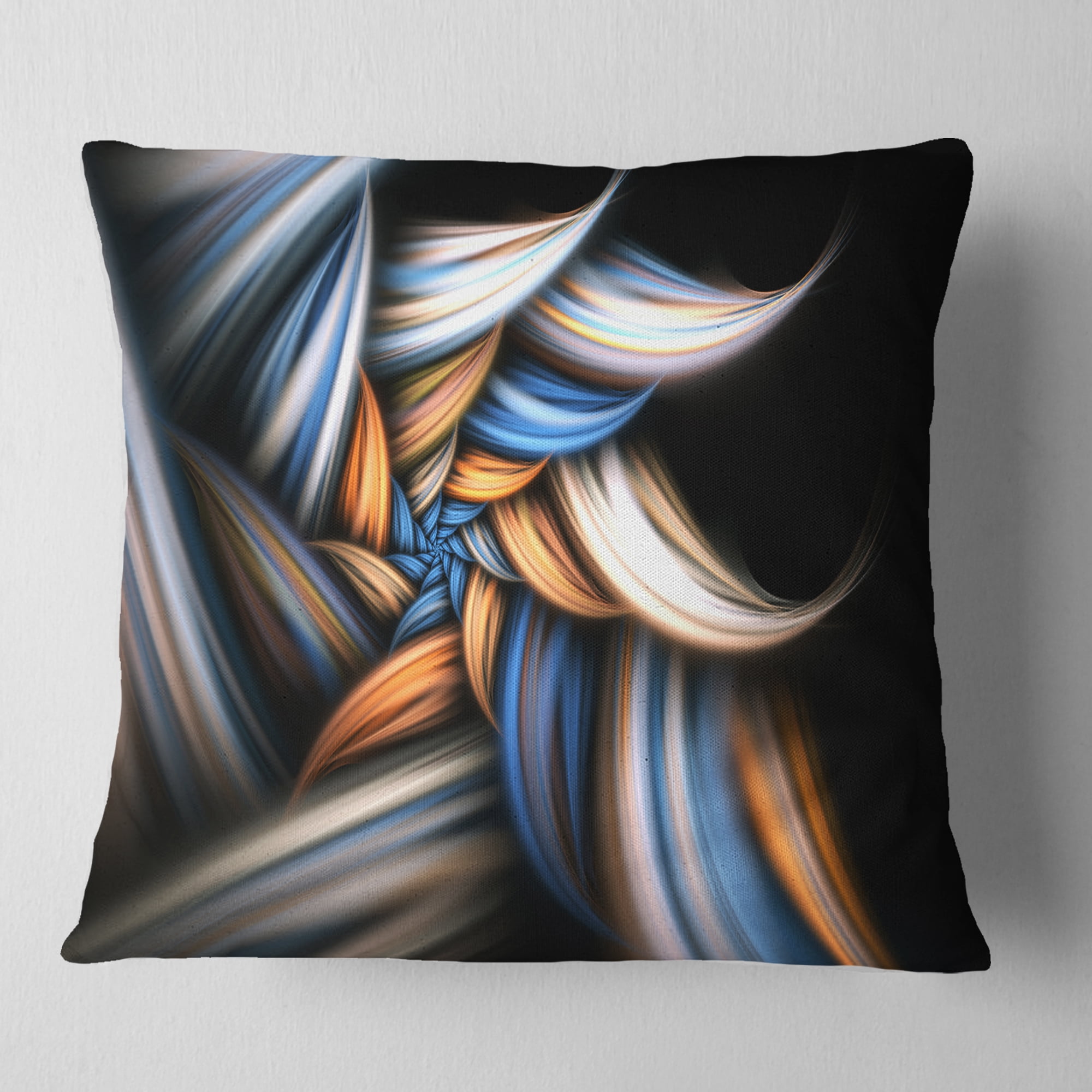 Designart Multi Color Fractal Floral Pattern in Black - Floral Throw Pillow - 16x16