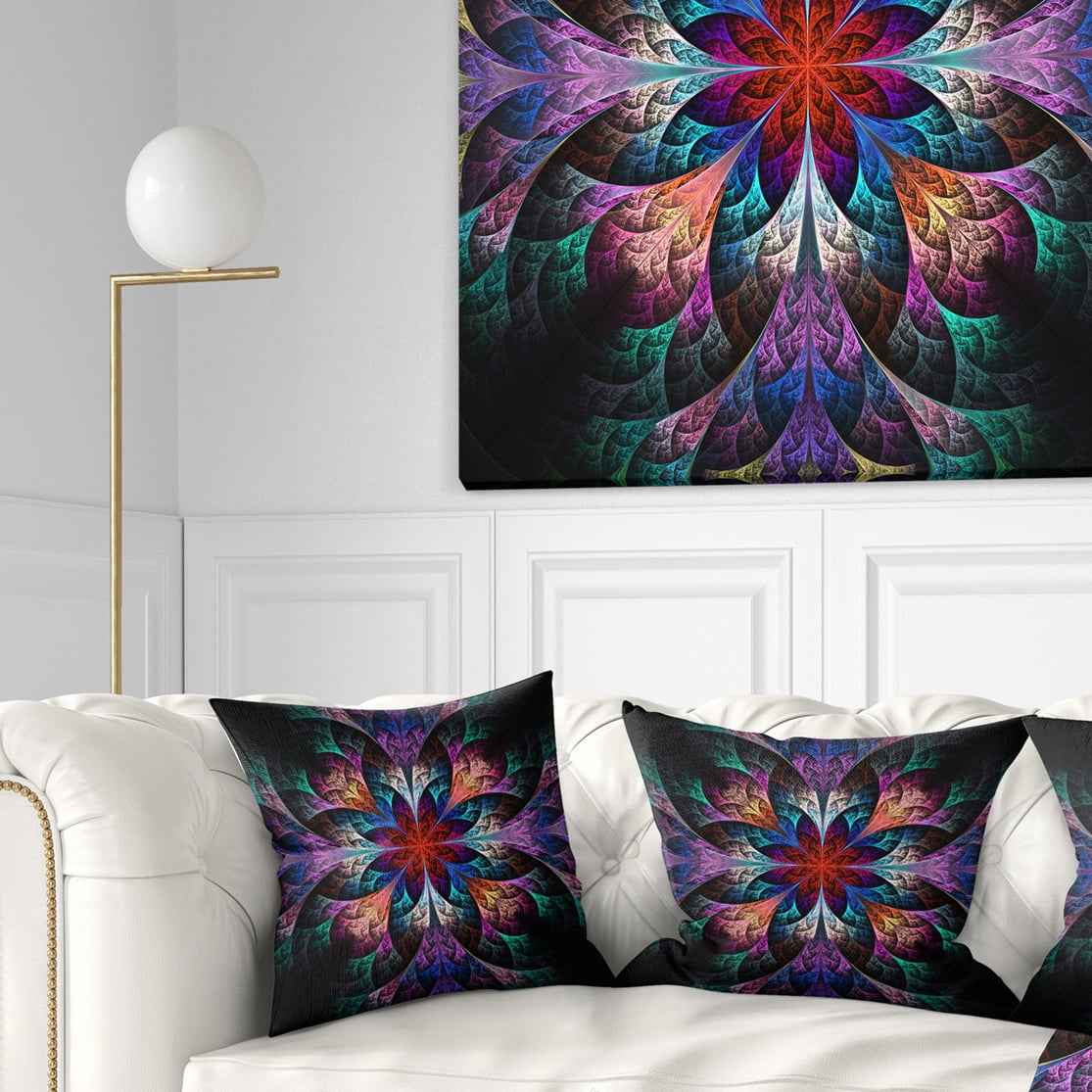 Designart Multi Color Fractal Flower Pattern - Floral Throw Pillow - 18x18