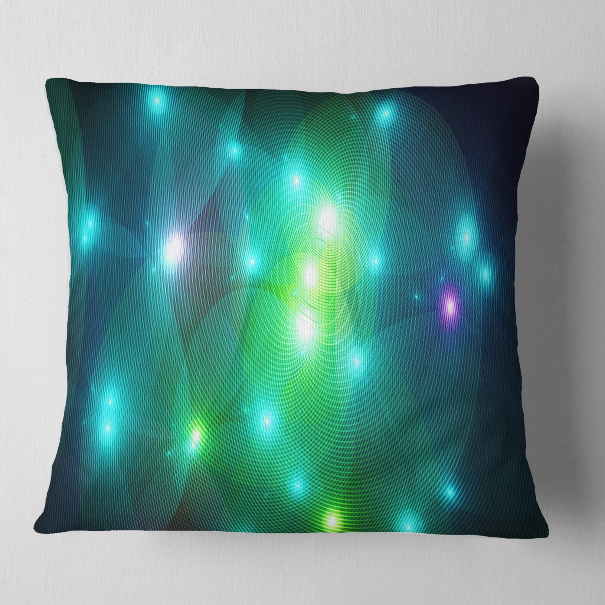 Designart Multi Color Fractal Lights in Fog - Abstract Throw Pillow - 18x18