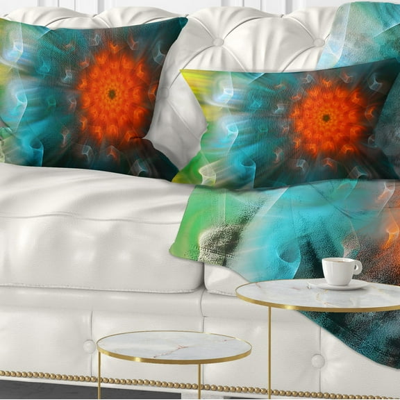 Designart Multi Color Fractal Petals Dandelion - Floral Throw Pillow - 12x20