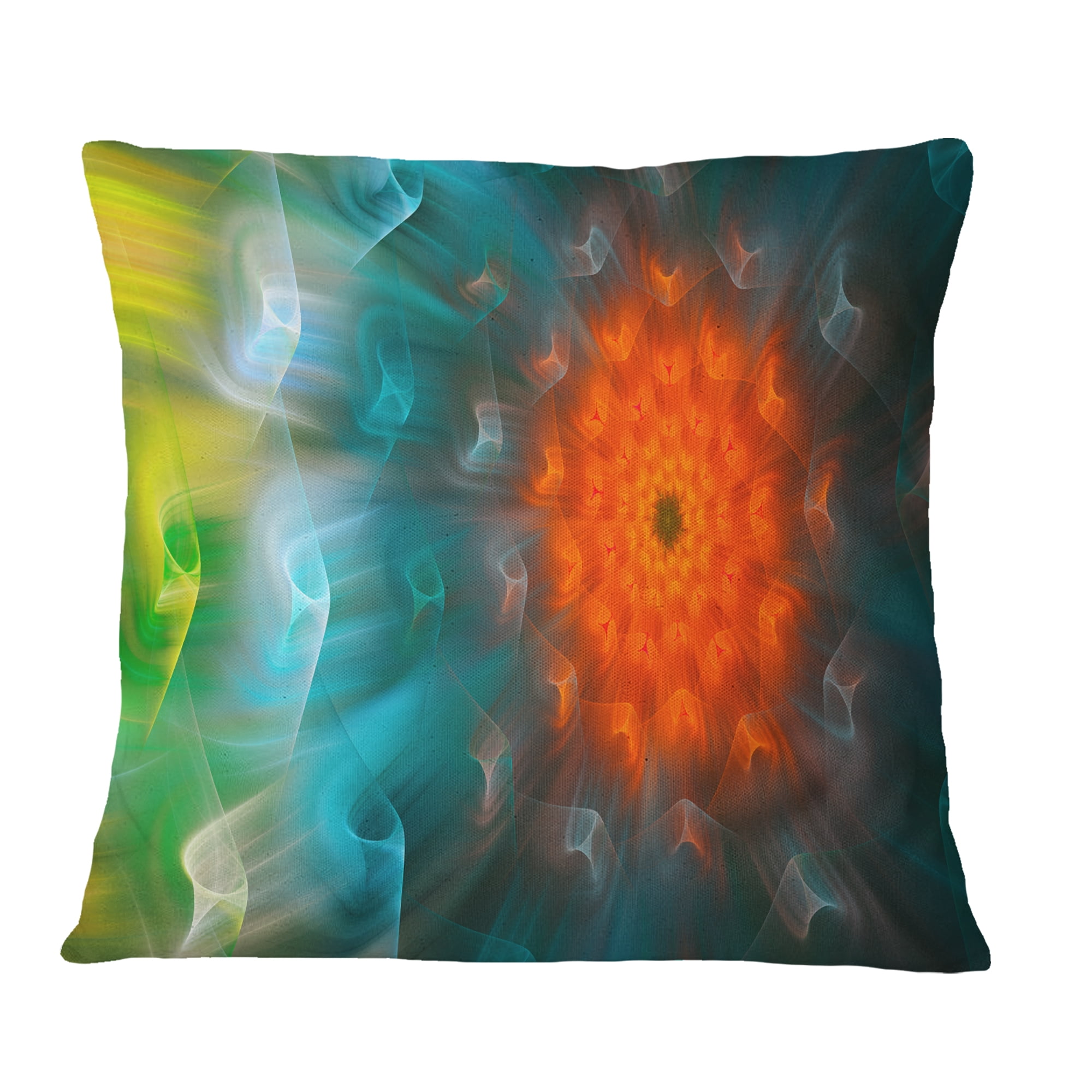 Designart Multi Color Fractal Petals Dandelion - Floral Throw Pillow - 16x16