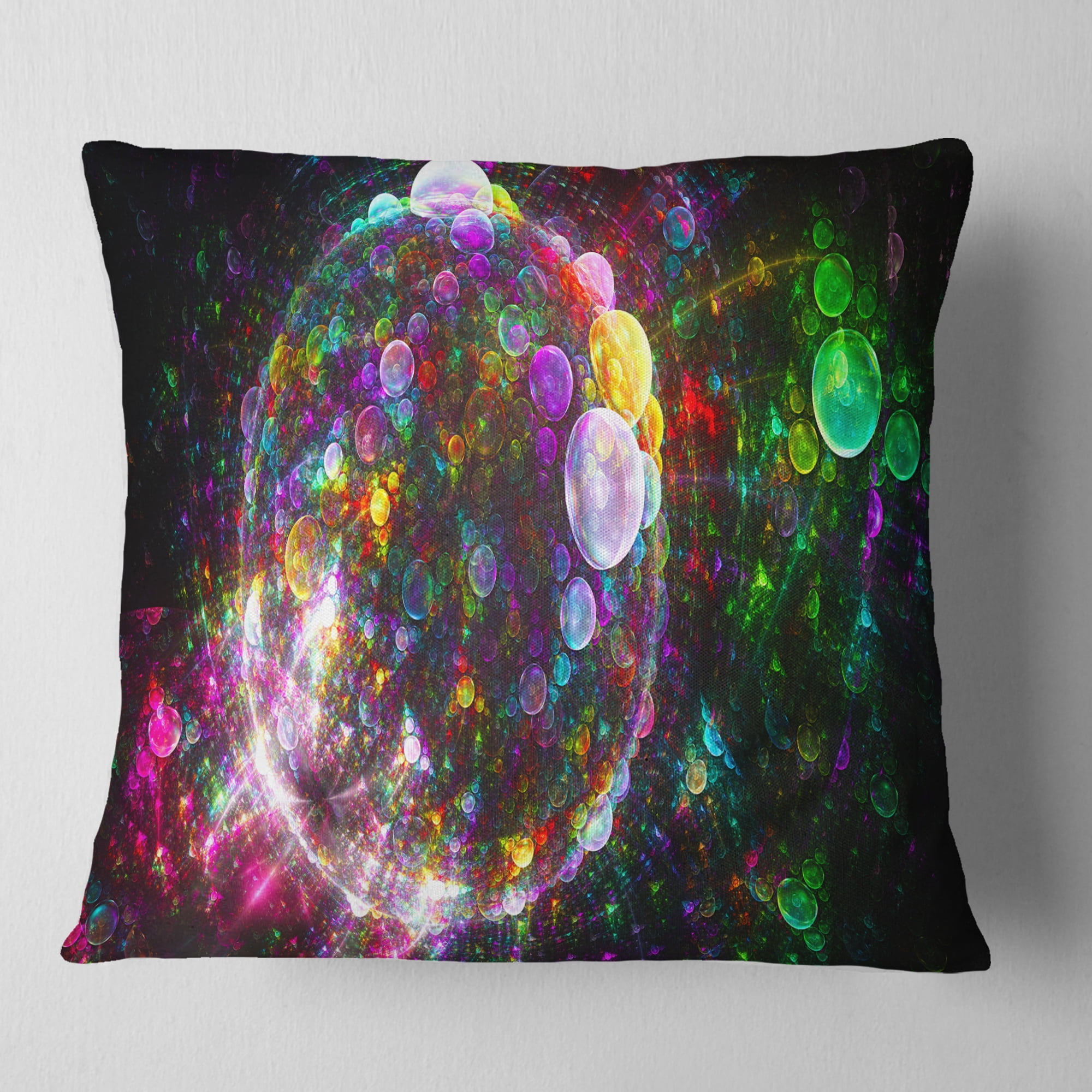 Designart Multi Color Fractal Spherical Bubbles - Abstract Throw Pillow - 16x16