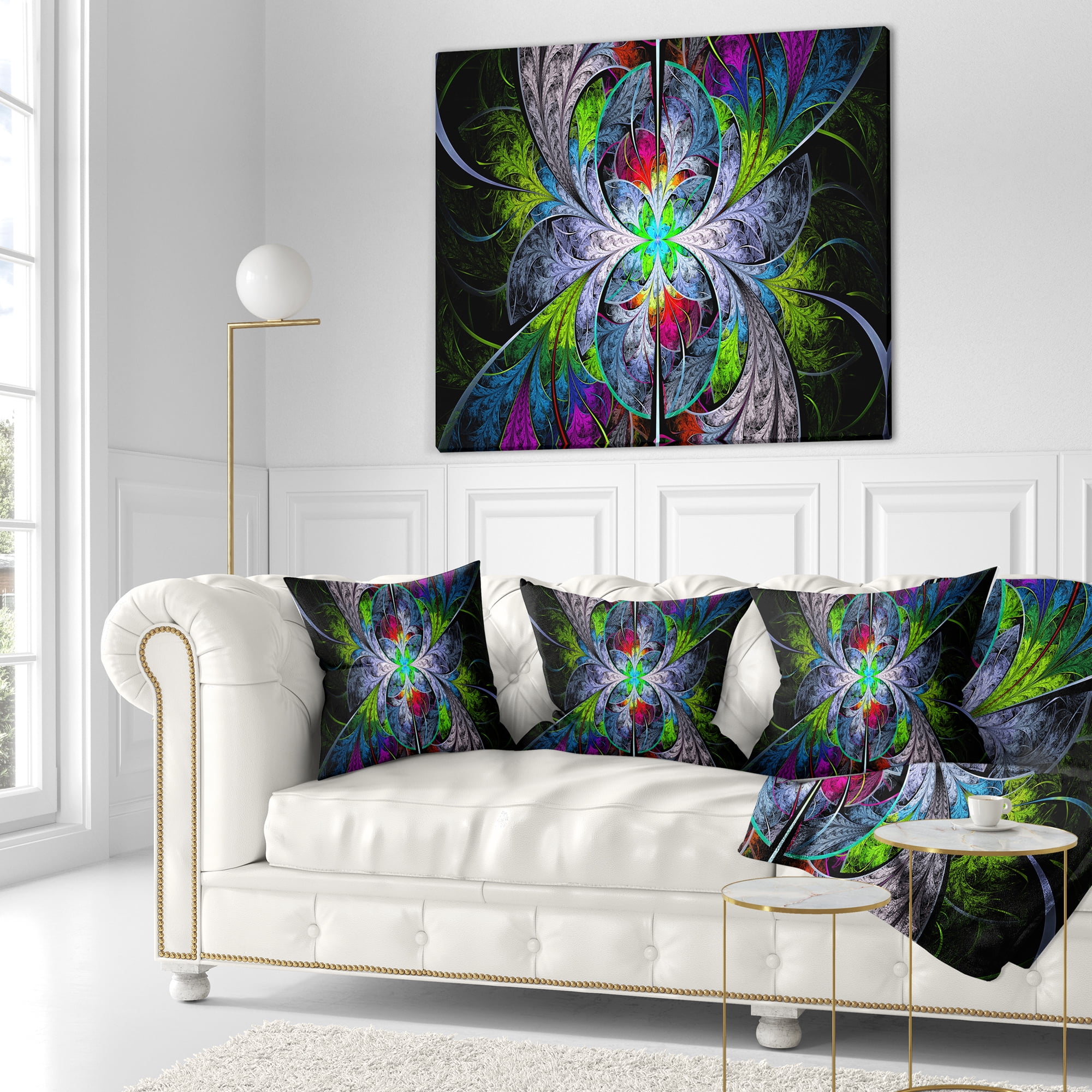 Designart Multi Color Fractal Stained Glass - Abstract Throw Pillow - 18x18