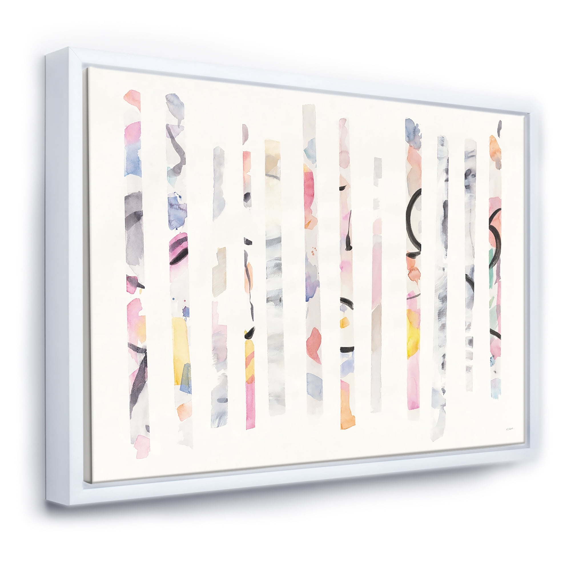 Designart ' Multi'Color Geometric Bars Modern Transitional Framed Canvas