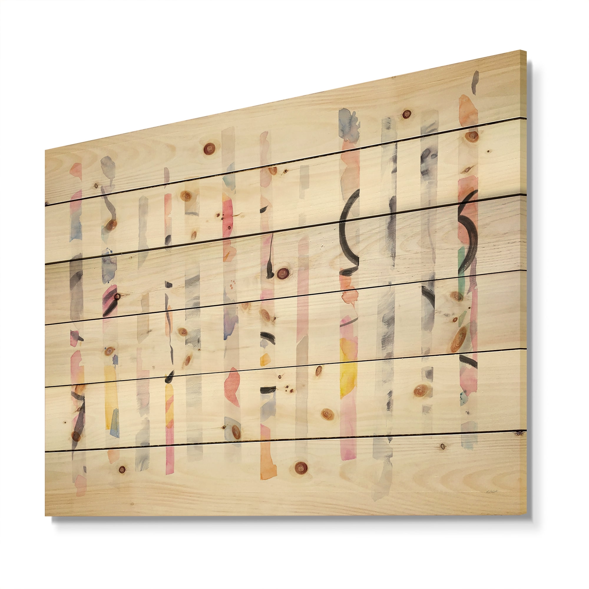 Designart 'Multi-Color Geometric Bars' Modern Transitional Print on Natural Pine Wood