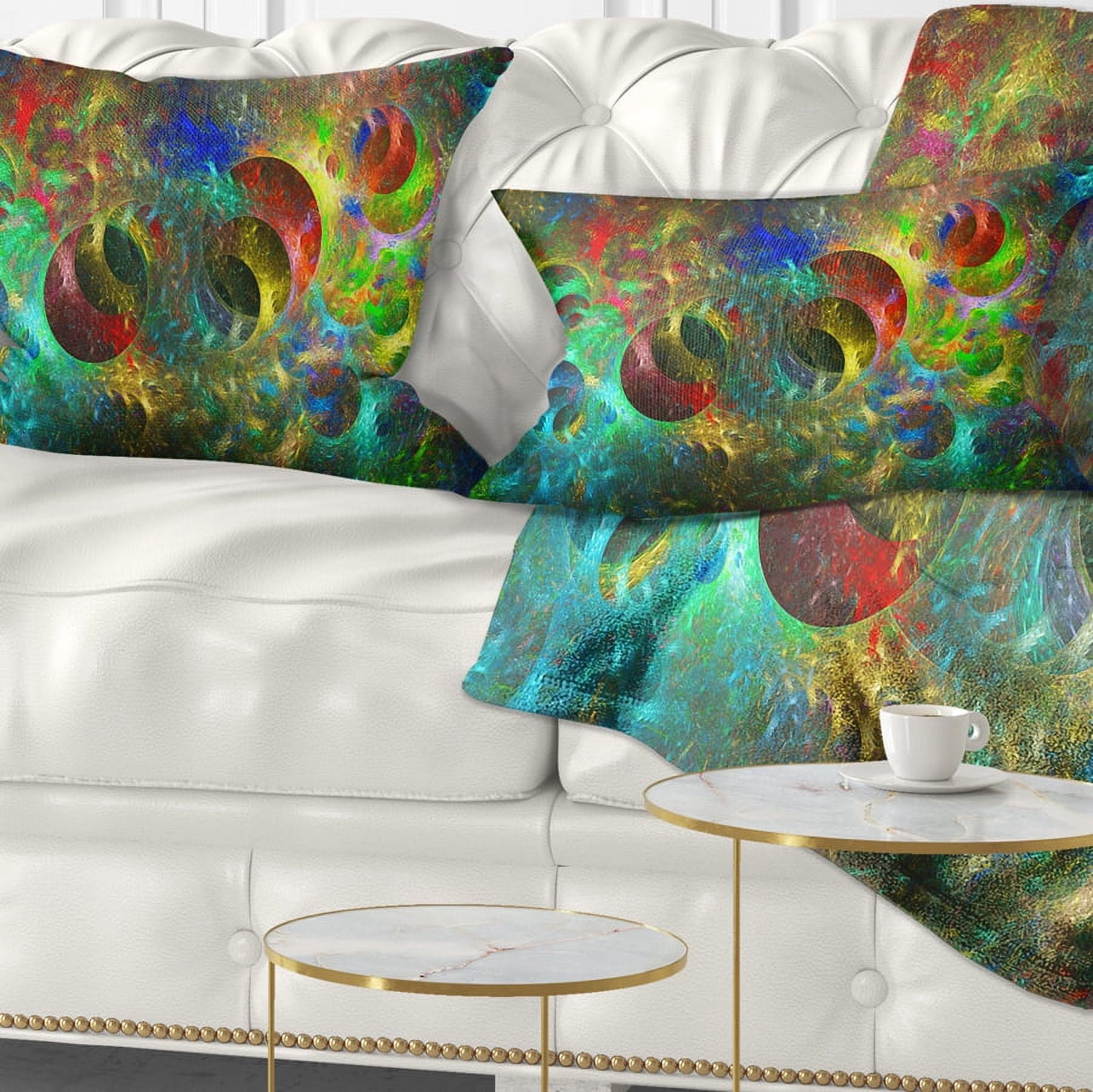 Designart Multi Color Glowing Circles - Abstract Throw Pillow - 12x20