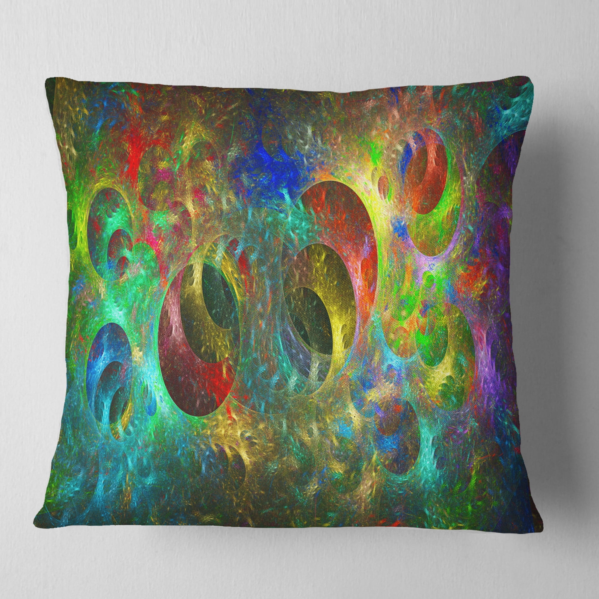 Designart Multi Color Glowing Circles - Abstract Throw Pillow - 18x18