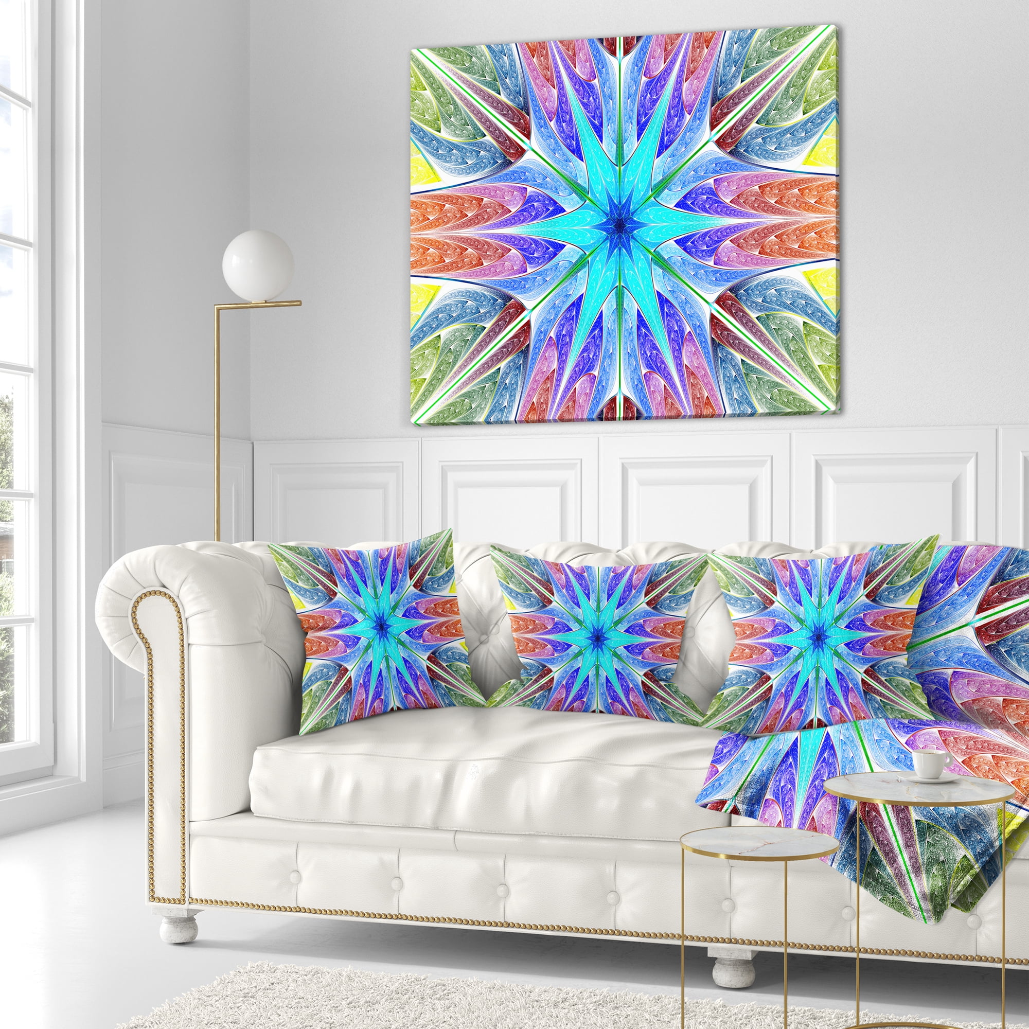 Designart Multi Color Pink Fractal Stained Glass - Abstract Throw Pillow - 18x18