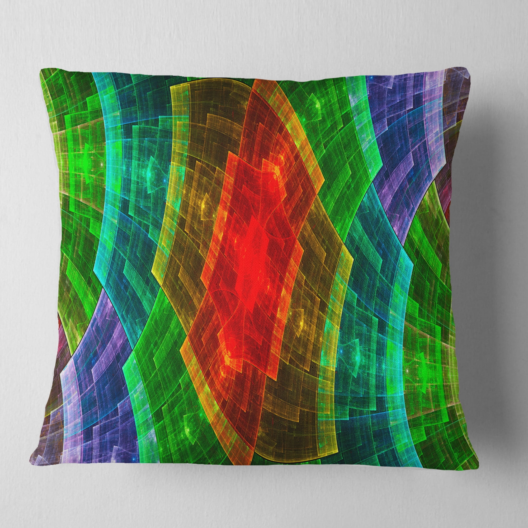 Designart Multi Color Psychedelic Fractal Metal Grid - Abstract Throw Pillow - 18x18