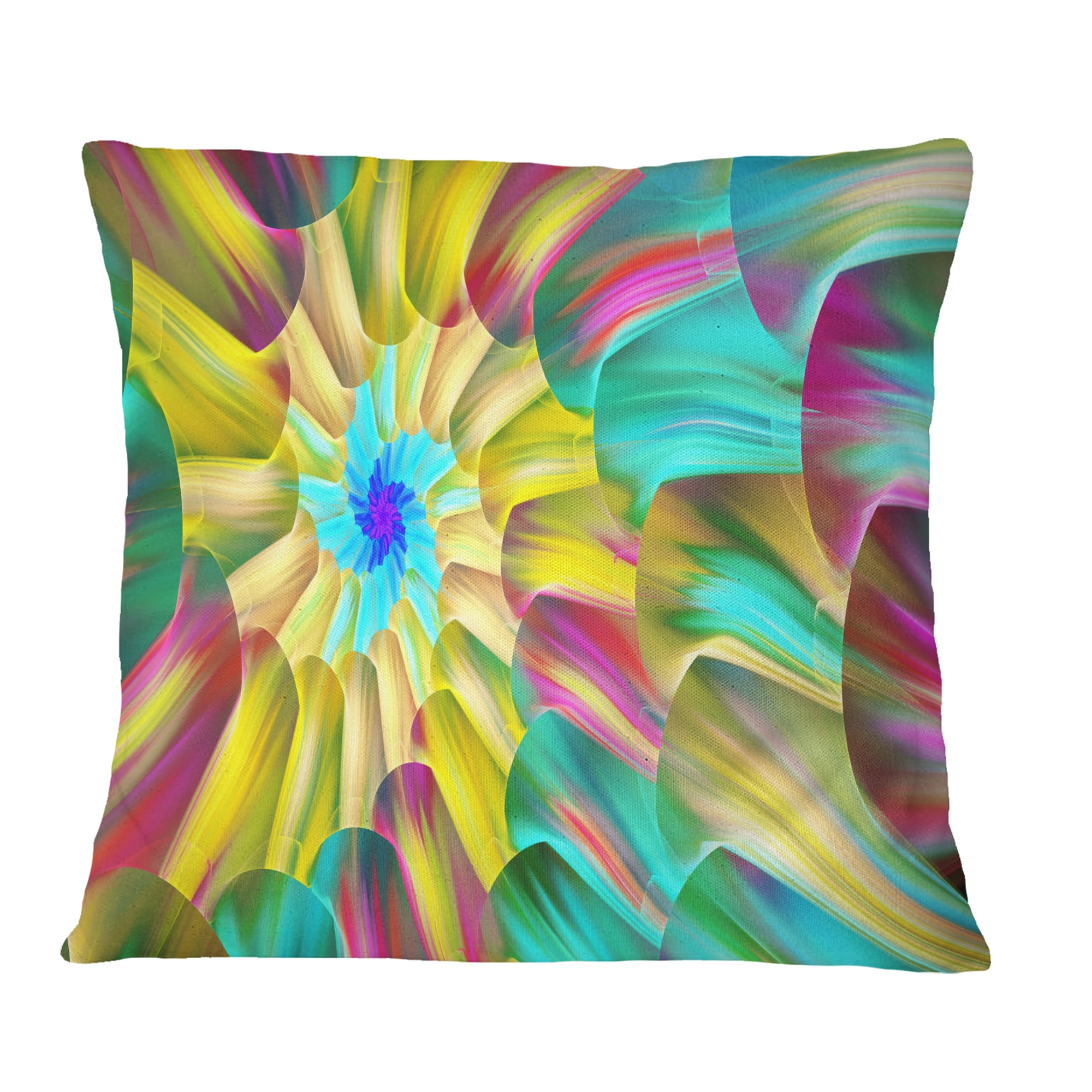 Designart Multi Color Stained Glass Spirals - Floral Throw Pillow - 16x16