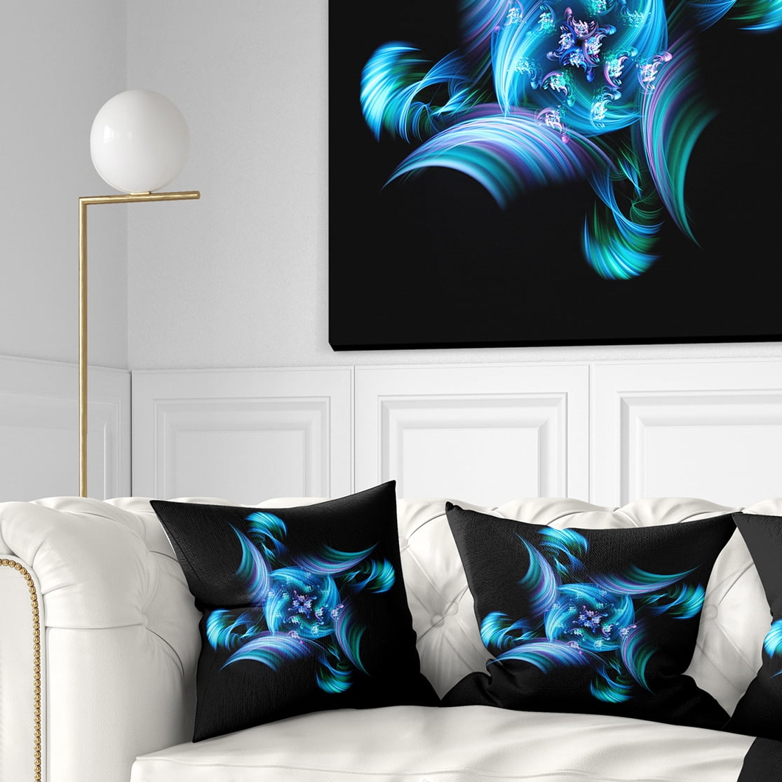 Designart Multi Colored Blue Stained Glass - Floral Throw Pillow - 16x16