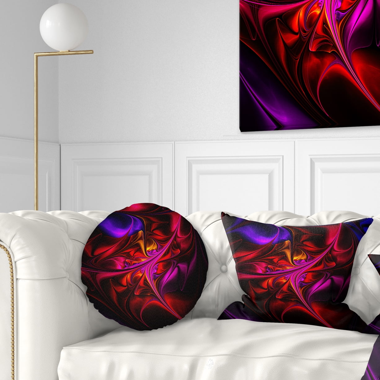 Designart Multi Colored Magenta Stained Glass - Floral Throw Pillow - 12x20