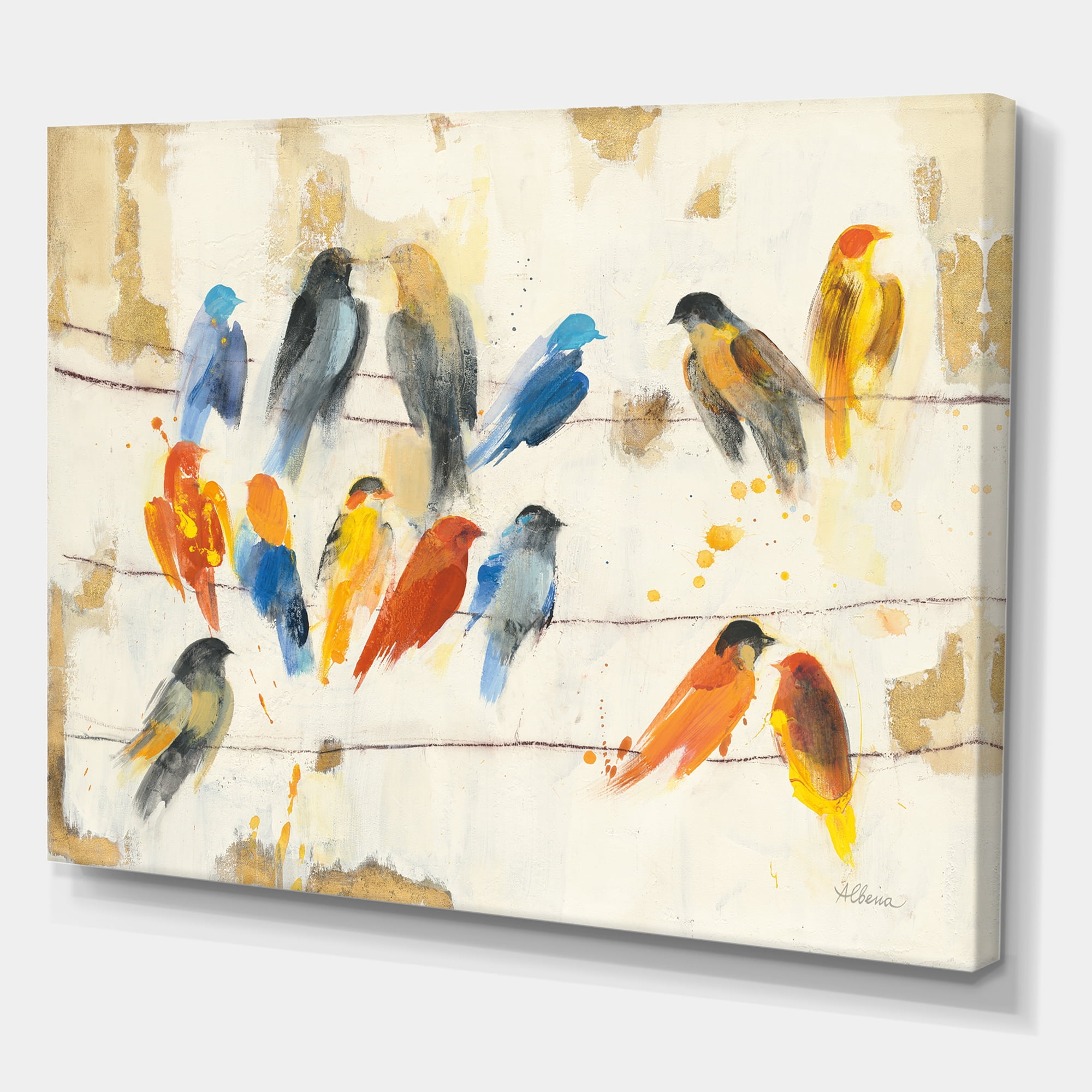 Designart 'Multicolor Bird Meeting' Traditional Animal Premium Canvas Wall Art