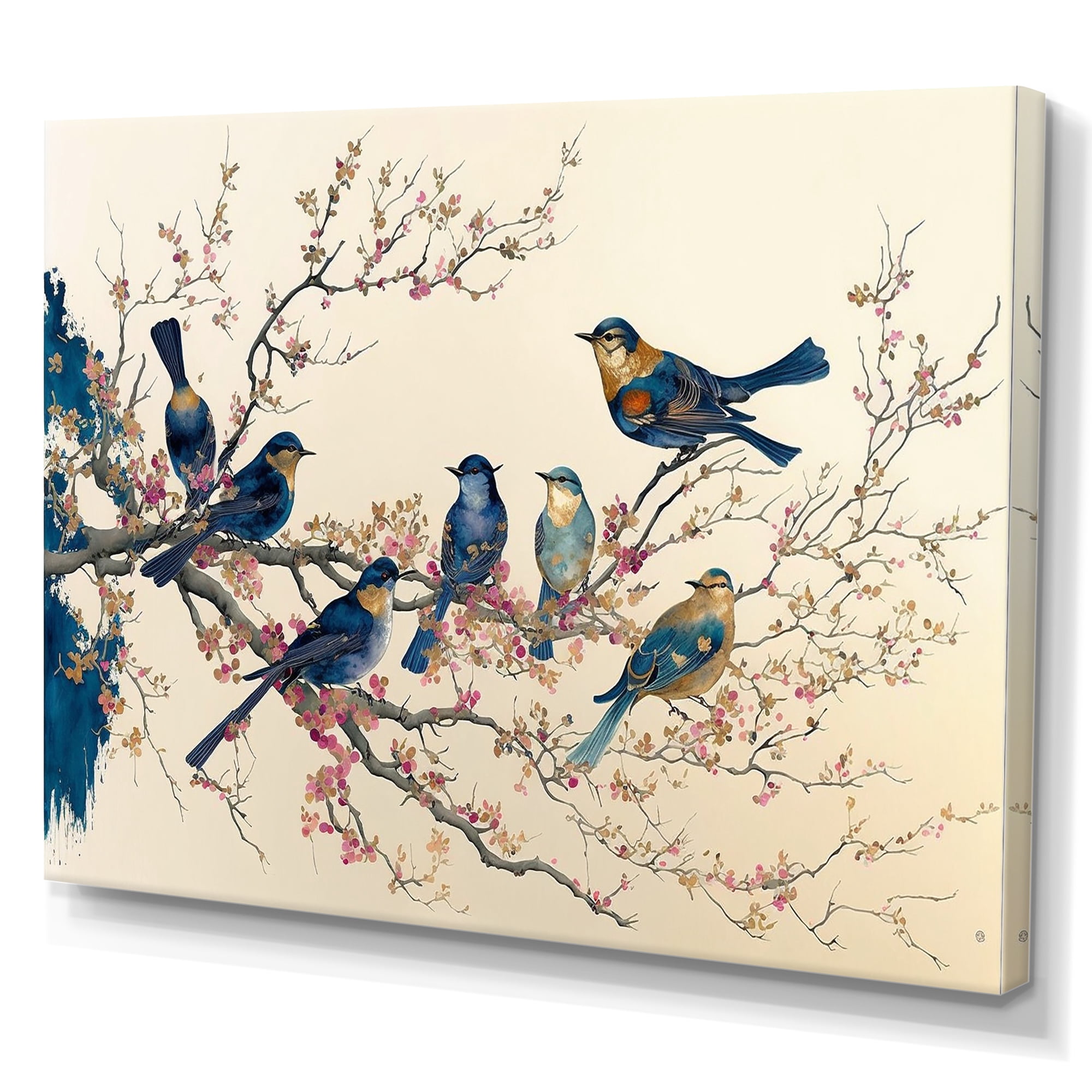Designart Multicolor Birds On Plum Blossoms Tree VI Canvas Wall Art