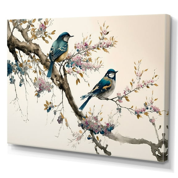 Designart Multicolor Birds On Plum Blossoms Tree XIII Canvas Wall Art