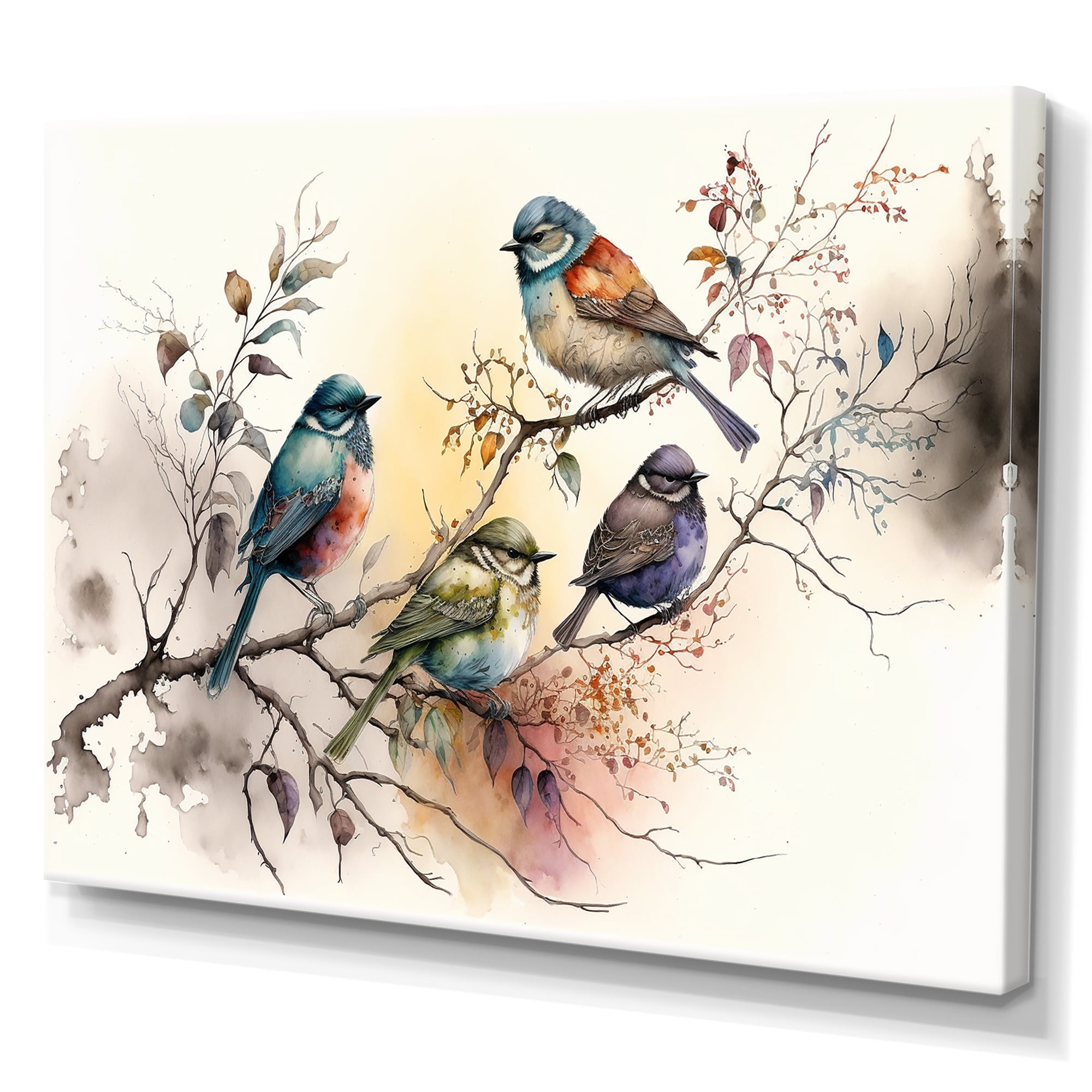Designart Multicolor Birds On Plum Blossoms Tree XIX Canvas Wall Art