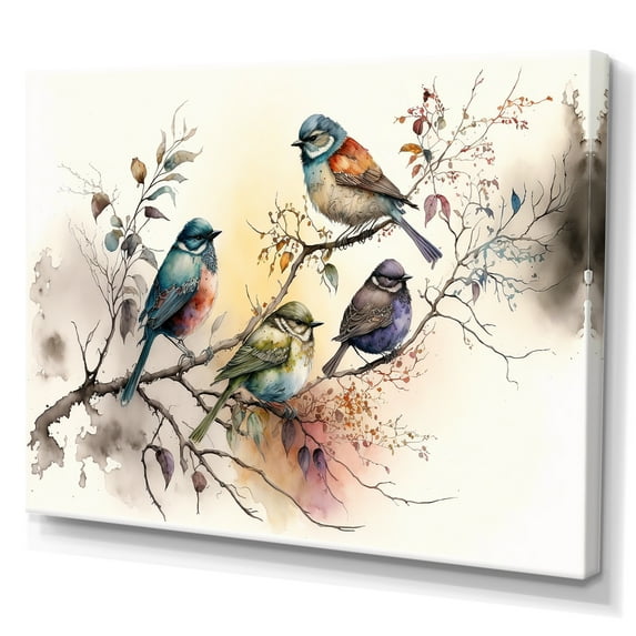 Designart Multicolor Birds On Plum Blossoms Tree XIX Canvas Wall Art