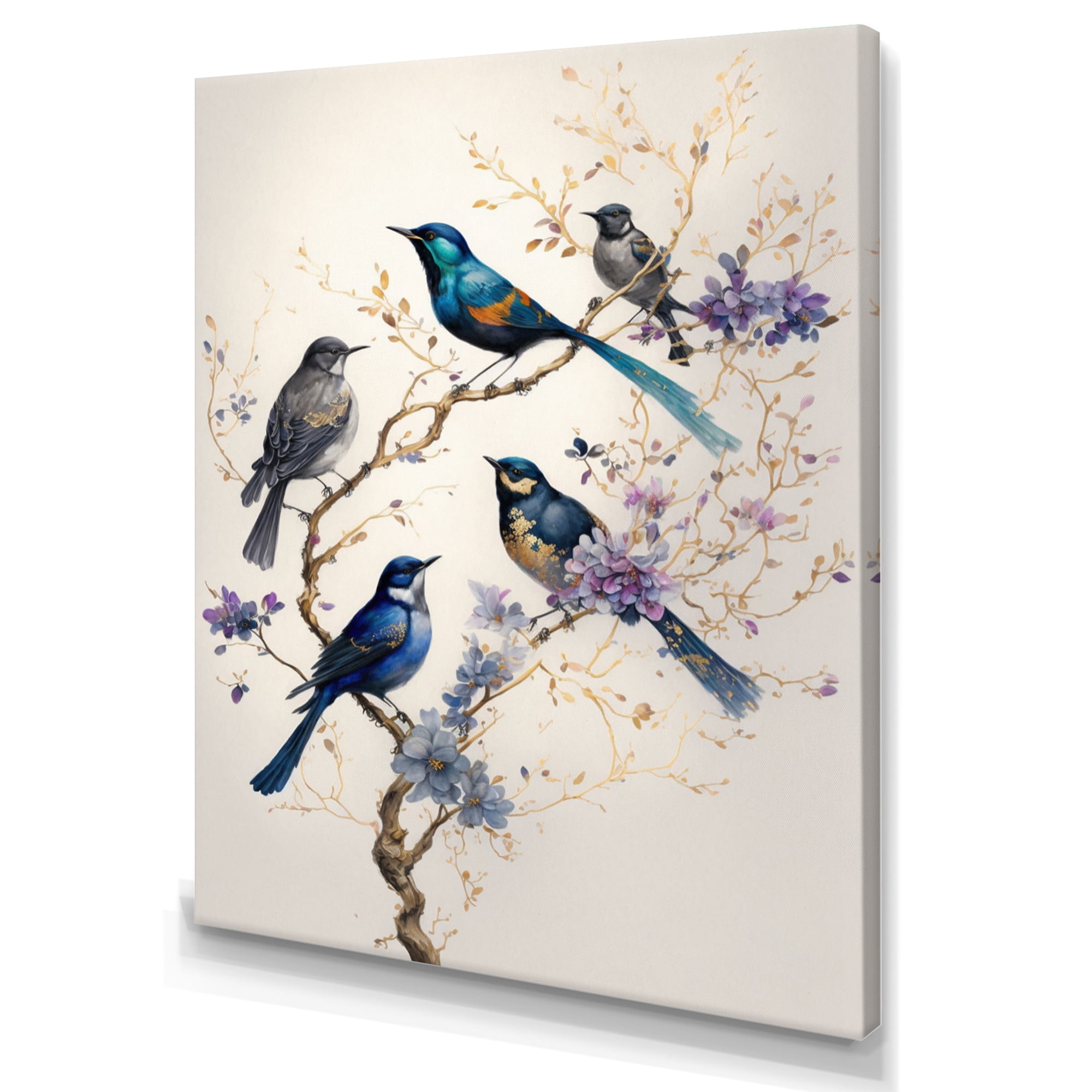 Designart Multicolor Birds On Plum Blossoms Tree XVI Canvas Wall Art