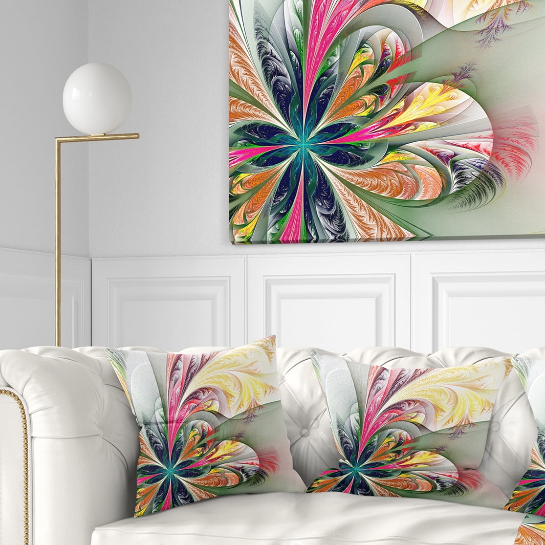 Designart Multicolor Fractal Tracery - Floral Throw Pillow - 16x16
