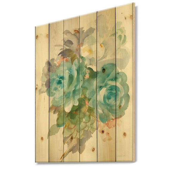 Designart 'Multicolor French Bouquet II' Farmhouse Print on Natural Pine Wood