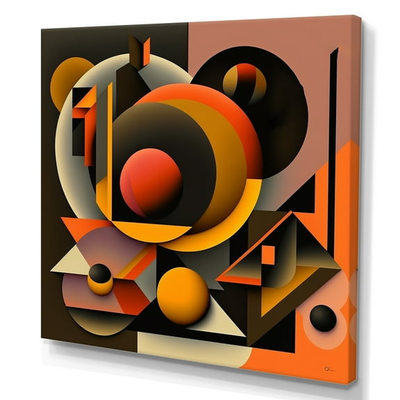 Designart Multicolor Geometric Orange Shapes I Canvas Wall Art