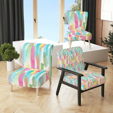 Designart "Multicolor Geometric Stripes" Upholstered Patterned Accent Chair and Arm Chair
