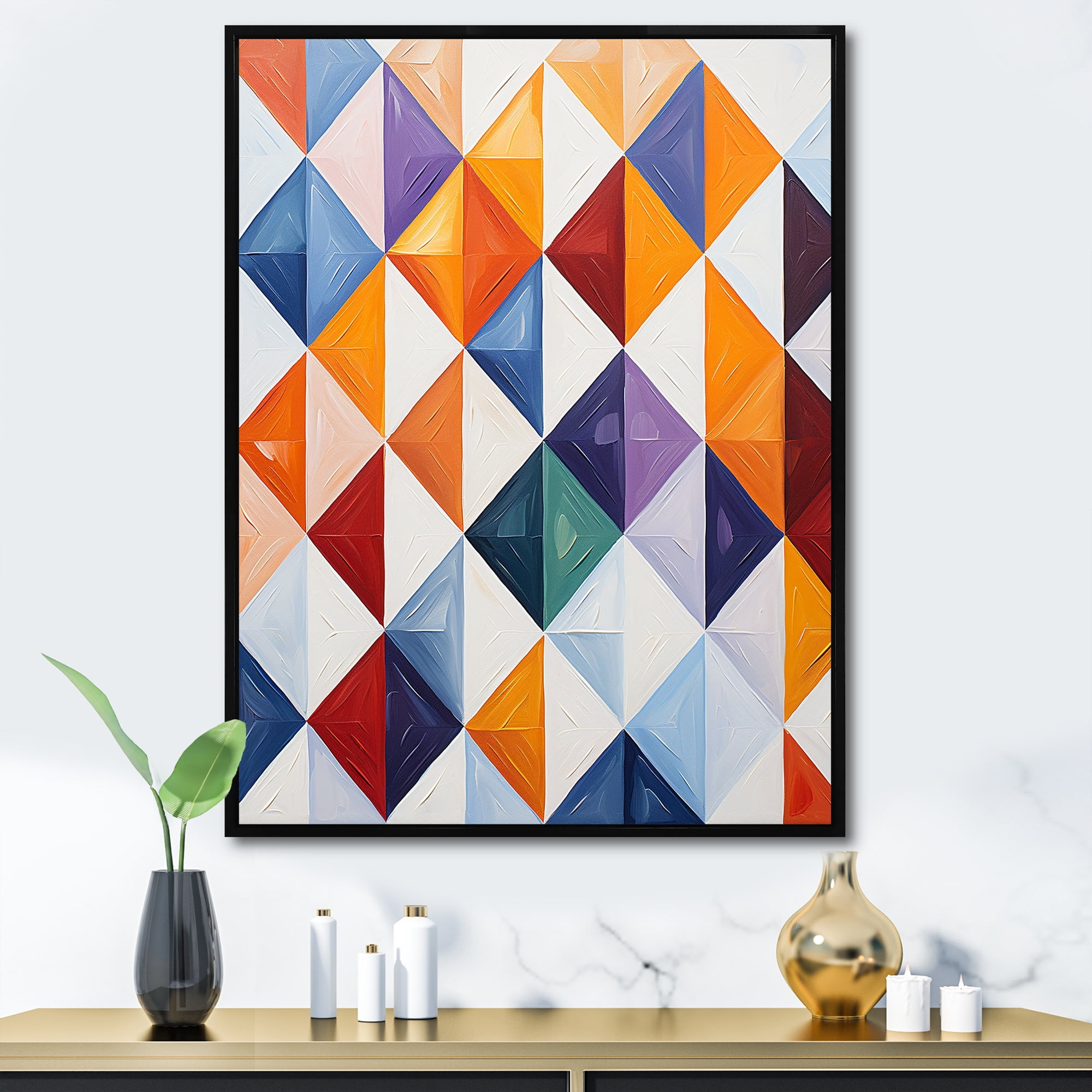 Designart "Multicolor Geometric Tiles in Orange and Blue" Abstract