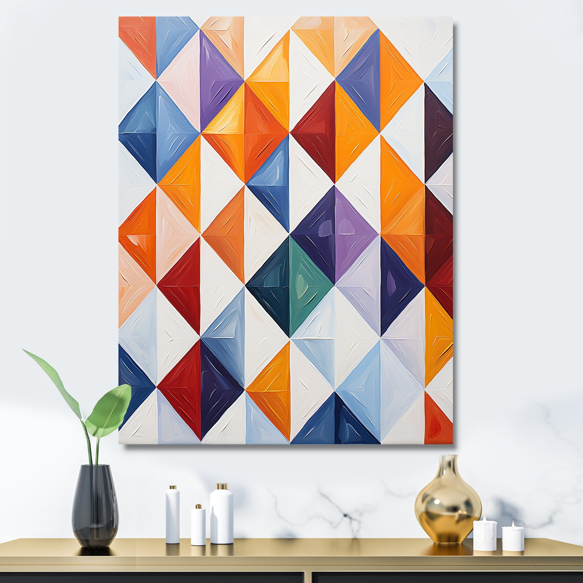 Designart "Multicolor Geometric Tiles in Orange and Blue" Geometric