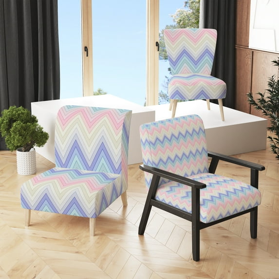 Designart "Multicolor Horizontal Chevron" Upholstered Patterned Accent Chair and Arm Chair