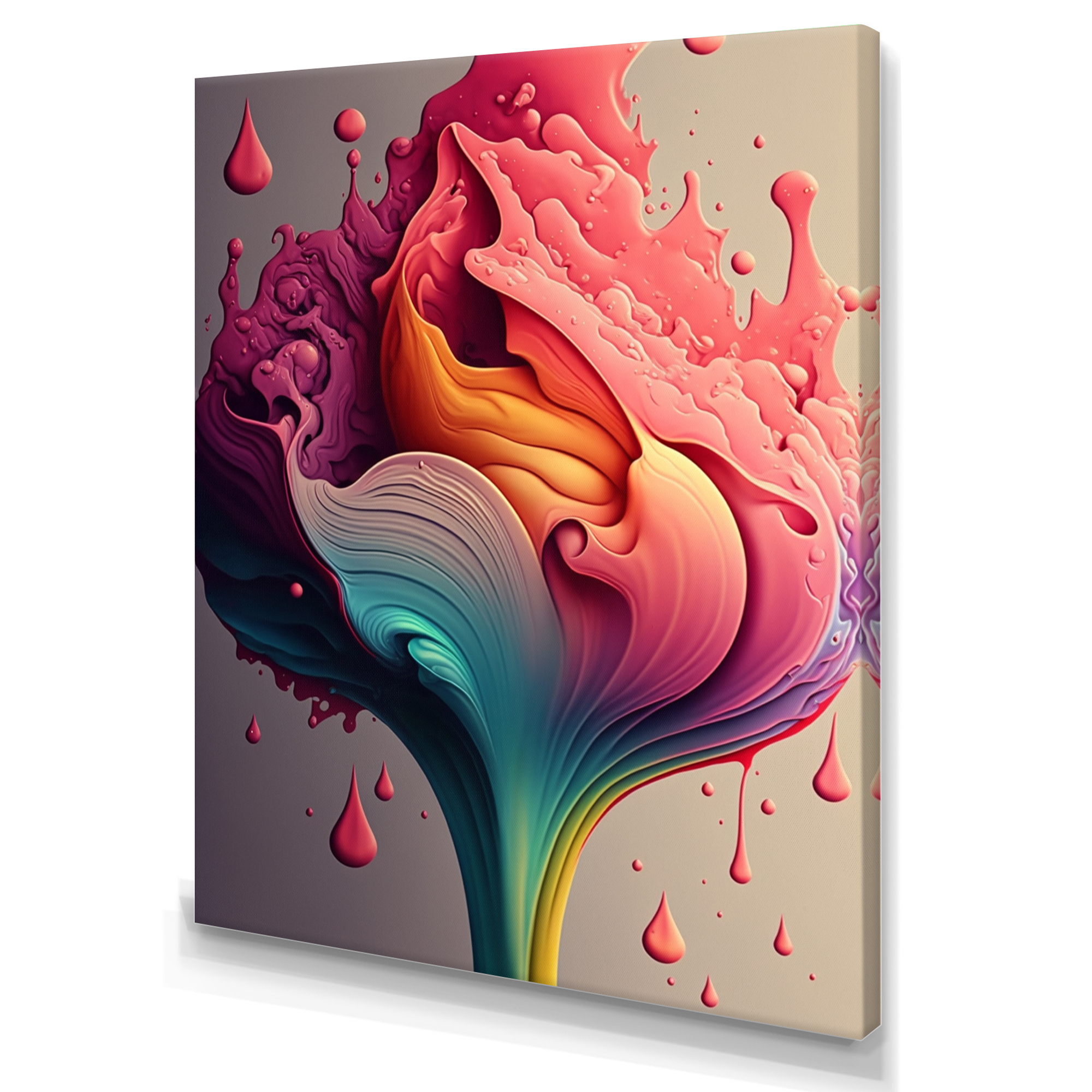 Designart Multicolor Liquid Ink Tulip Flowers I Canvas Wall Art
