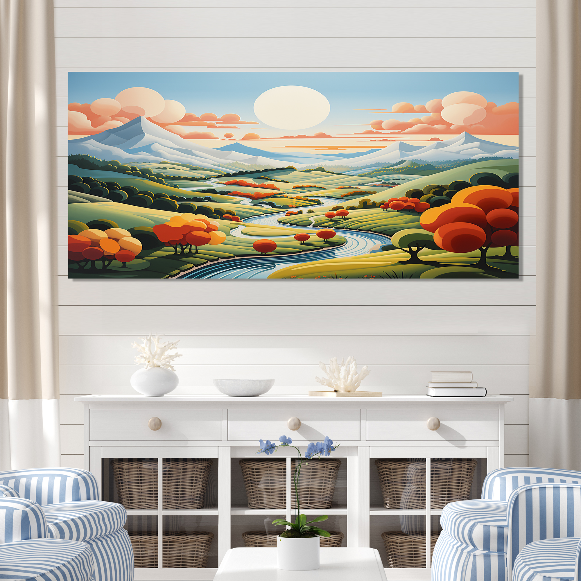 Designart "Multicolor Minimalist Countryside Field II" Oversized