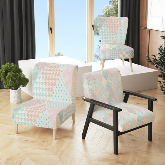 Designart "Multicolor Quilting Patchwork" Upholstered Patterned Accent Chair and Arm Chair