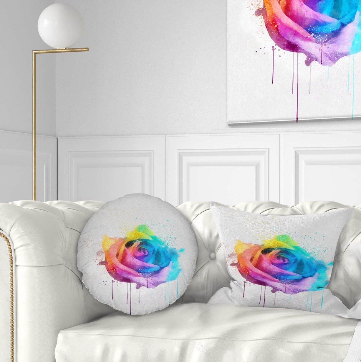 Designart Multicolor Watercolor Rose Flower - Floral Throw Pillow - 12x20
