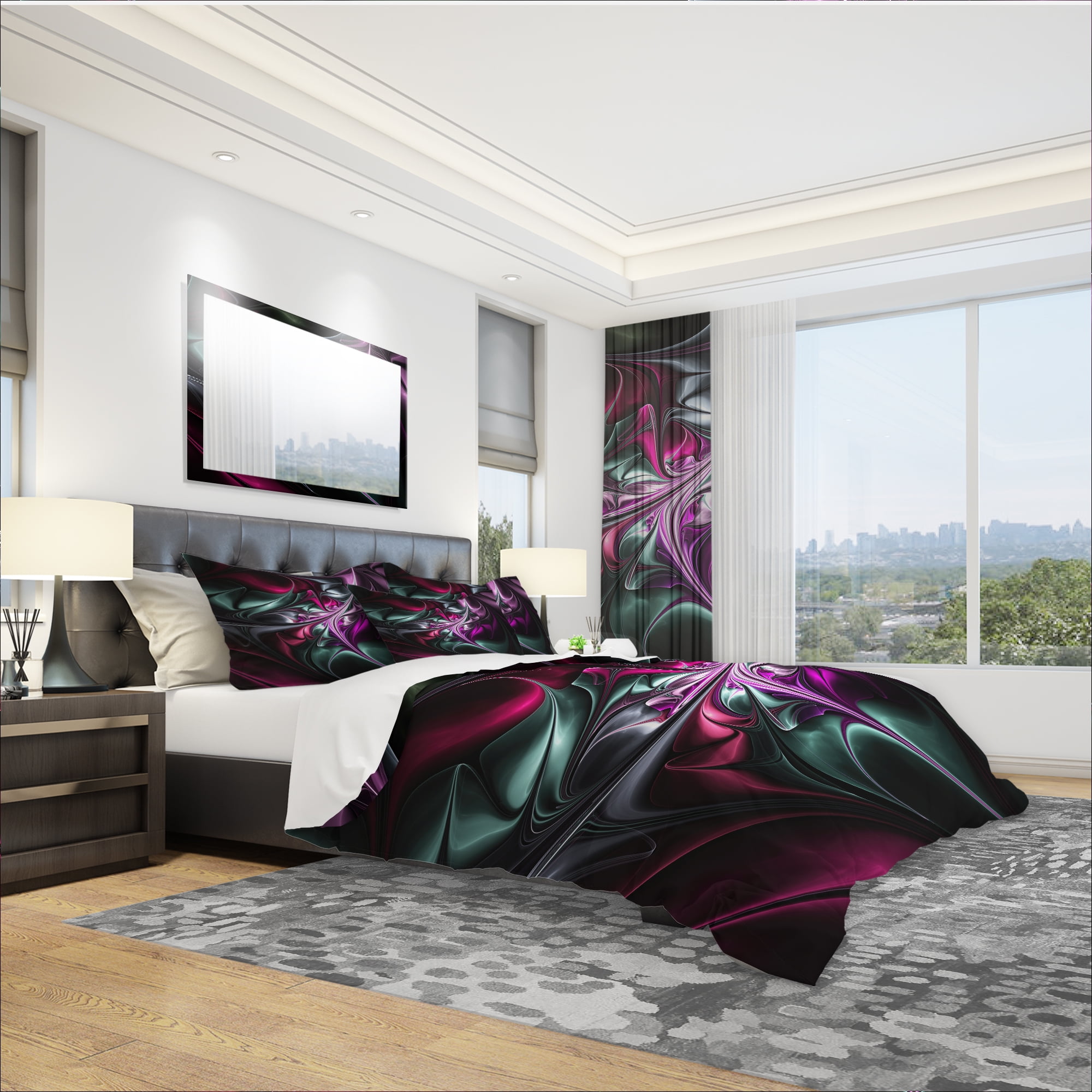 Designart 'Multicolored Abstract Floral Shapes' Traditional Duvet Cover Set