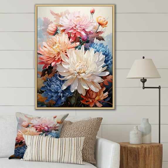 Designart "Multicolored Acrylic Representation of Mums I" Floral & Botanical Floater Framed Wall Art Living Room