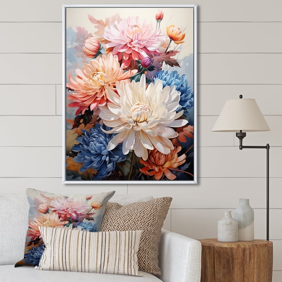 Designart "Multicolored Acrylic Representation of Mums I" Floral & Botanical Floater Framed Wall Art Living Room