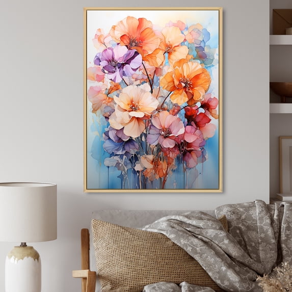Designart "Multicolored Acrylic Representing Pansies III" Floral Floater Framed Canvas Print
