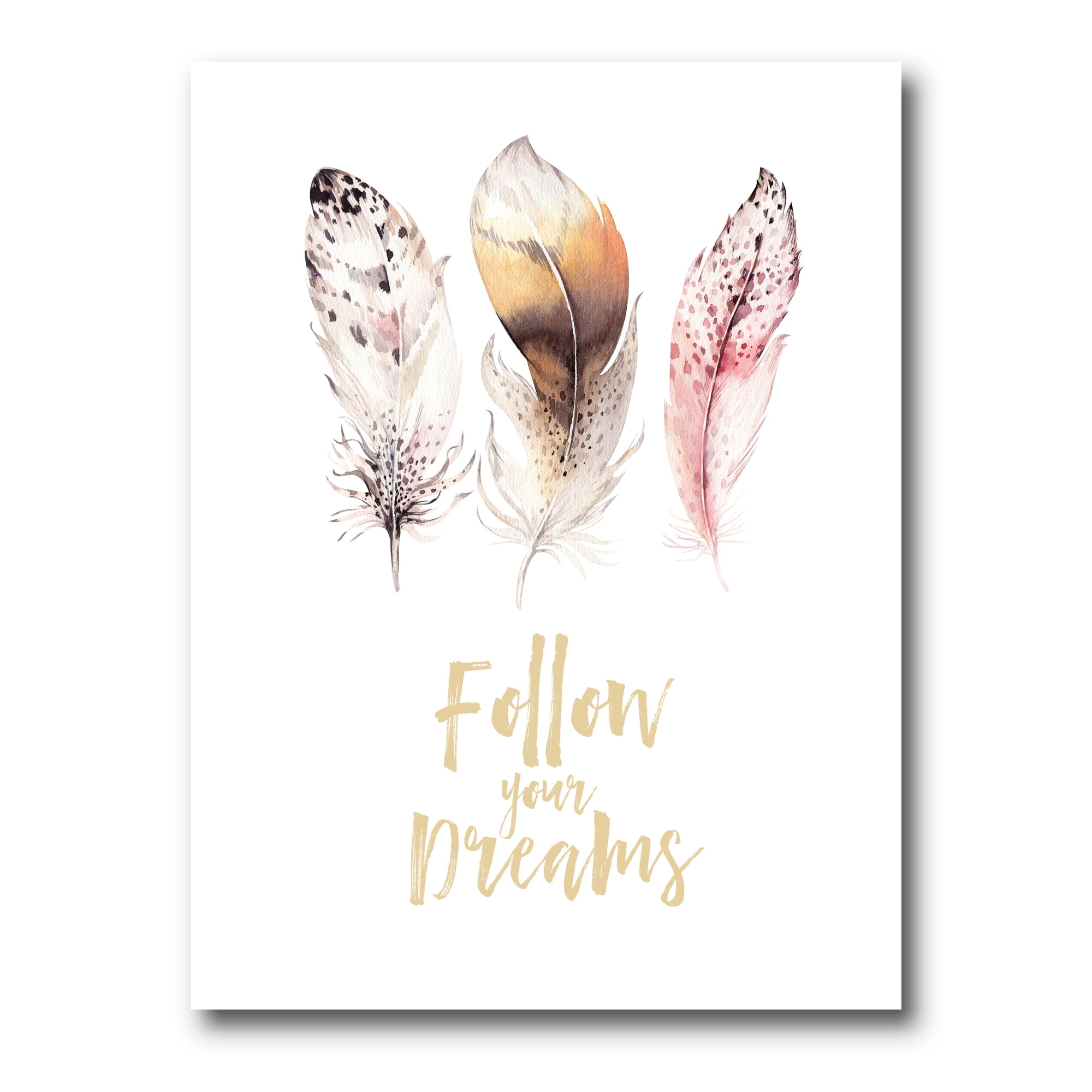 Designart ' Multicolored Boho Art Feathers Follow Your Dreams ' Bohemian & Eclectic Canvas Wall Art Print