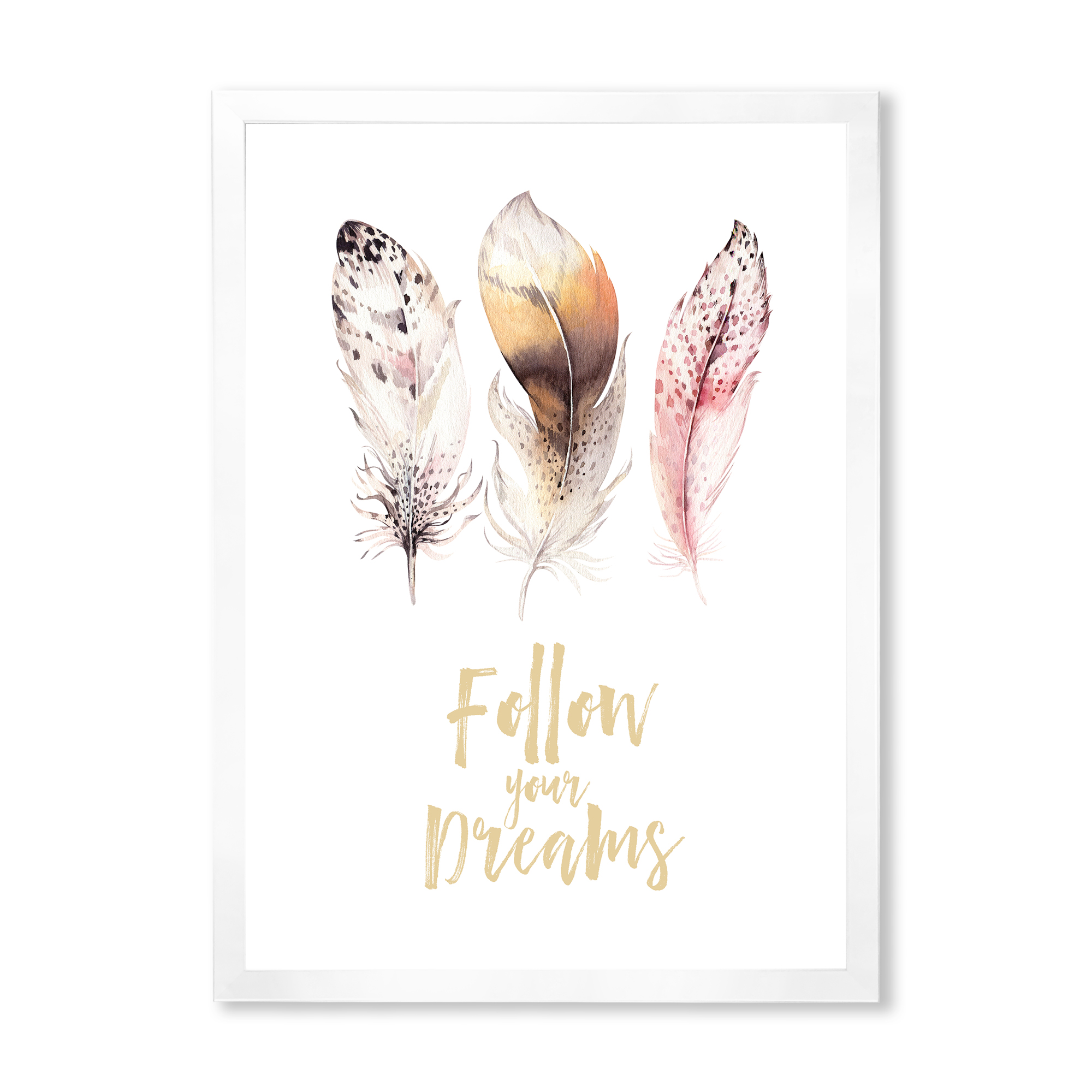 Designart 'Multicolored Boho Art Feathers Follow Your Dreams' Bohemian & Eclectic Framed Art Print