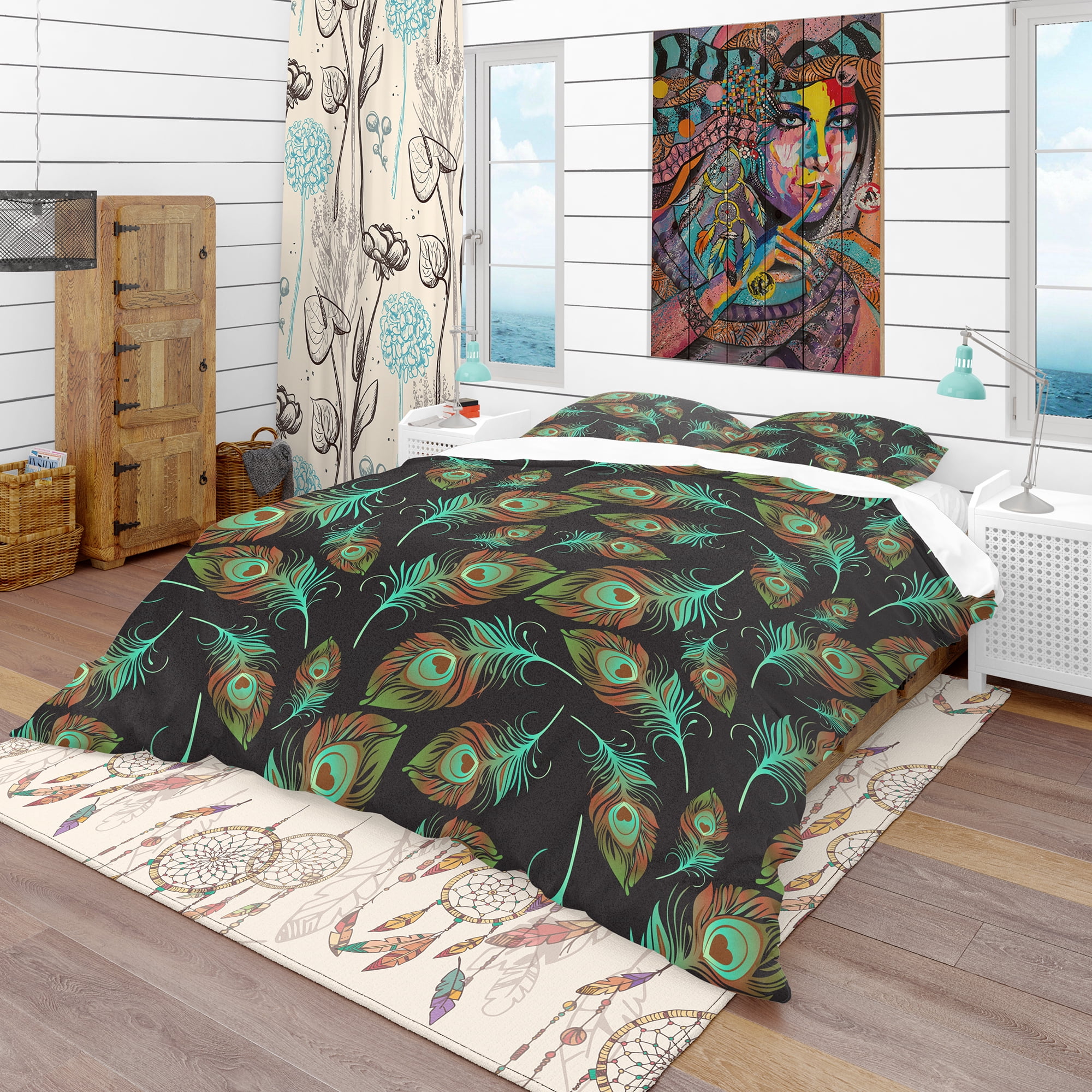 Designart 'Multicolored Decorative Abstract Bird Feathers' Southwestern Duvet Cover Set