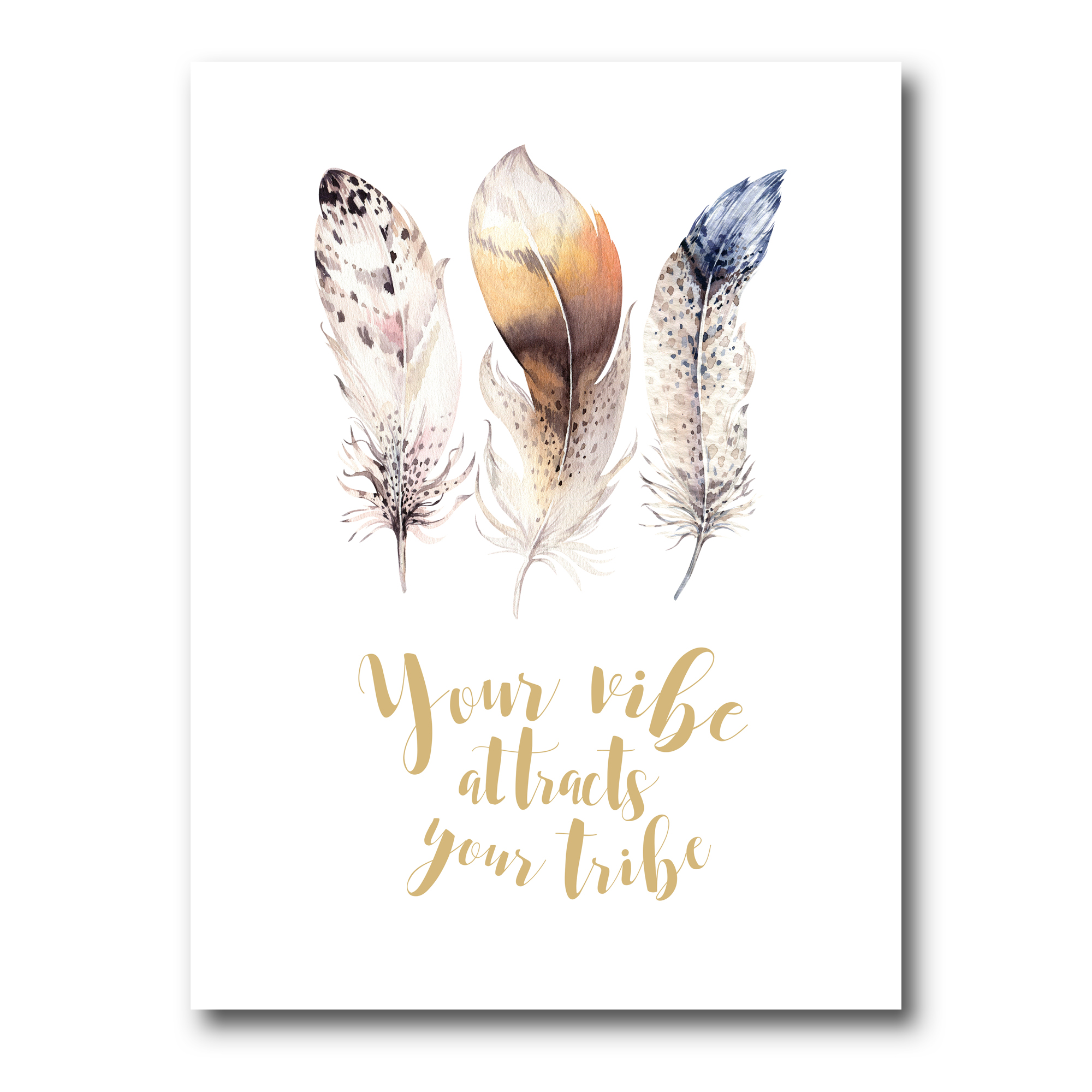 Designart ' Multicolored Ethnic Art Feathers With Inspiring Quote ' Bohemian & Eclectic Canvas Wall Art Print