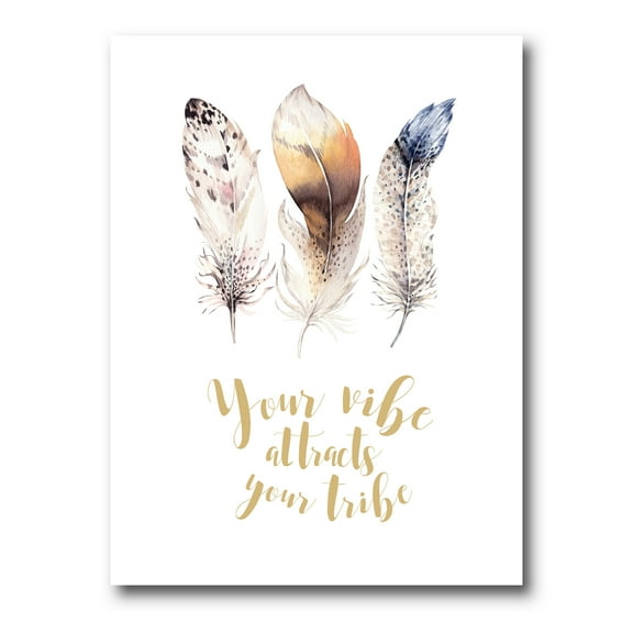 Designart ' Multicolored Ethnic Art Feathers With Inspiring Quote ' Bohemian & Eclectic Canvas Wall Art Print