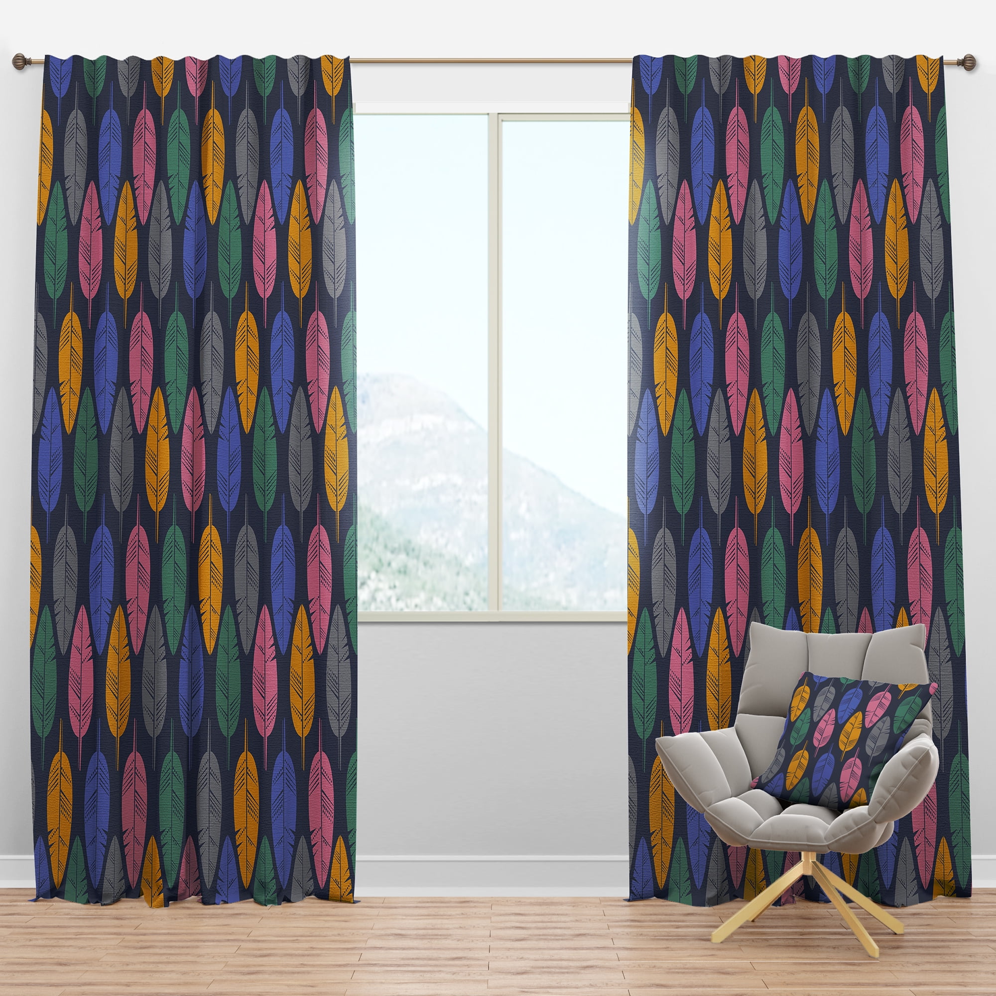 Designart 'Multicolored Feathers Pattern' Southwestern Blackout Curtain Panel