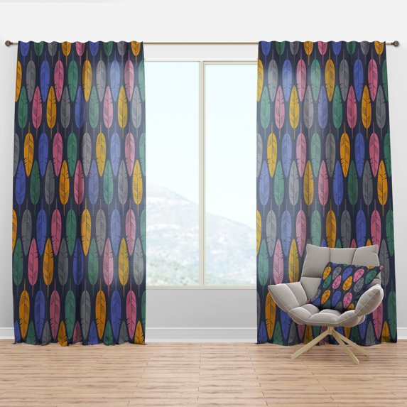 Designart 'Multicolored Feathers Pattern' Southwestern Curtain Panel