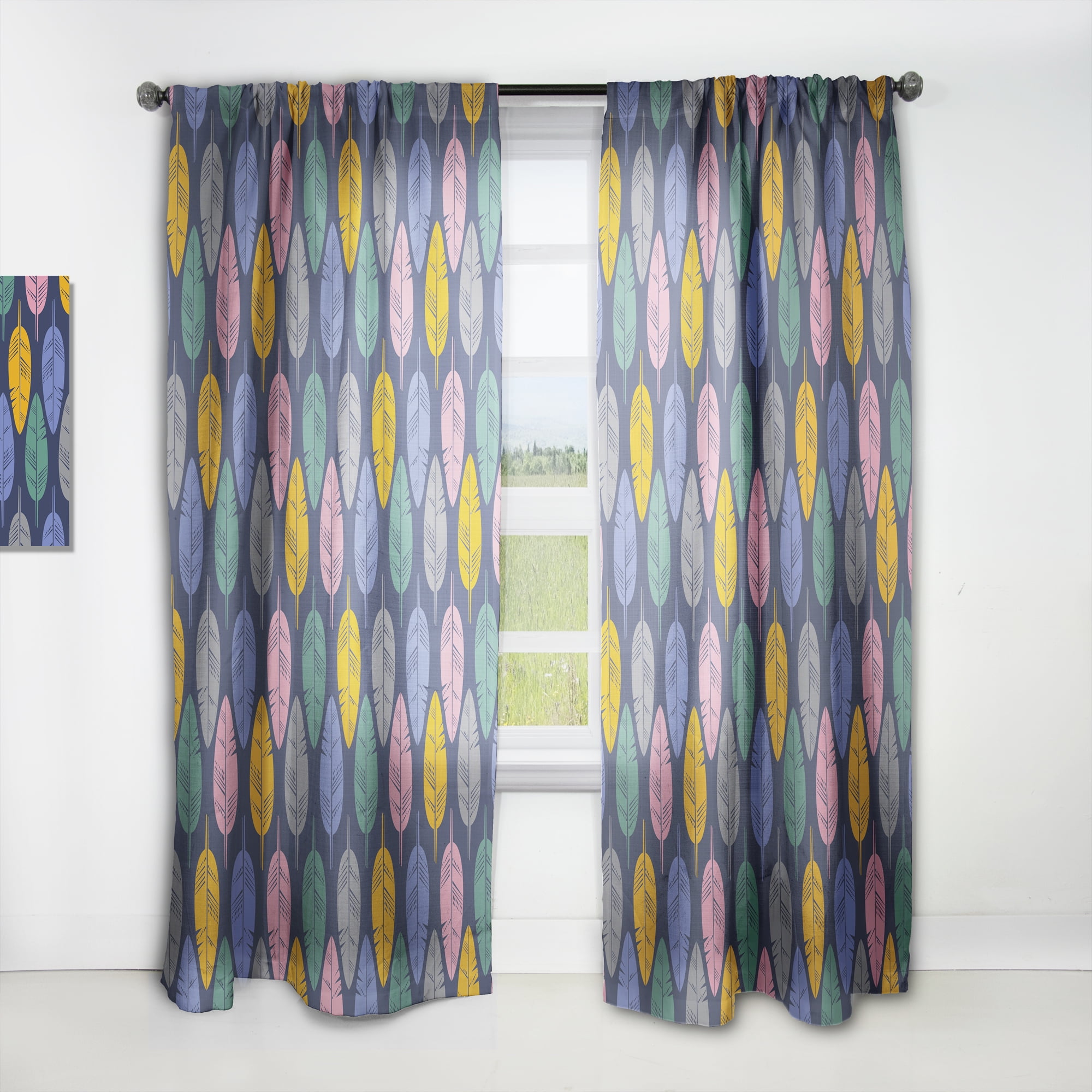 Designart 'Multicolored Feathers Pattern' Southwestern Curtain Panel
